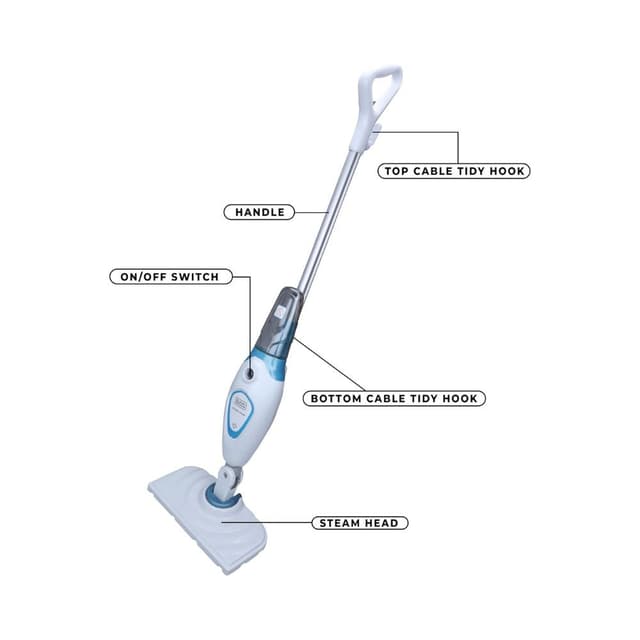 Black+Decker 1300w Steam Mop With Superheated Steam, Swivel Head And Microfibre Pad