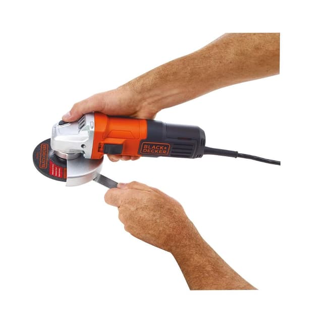 Black+Decker 650w 100mm Small Angle Grinder With Slider Switch & Side Handle