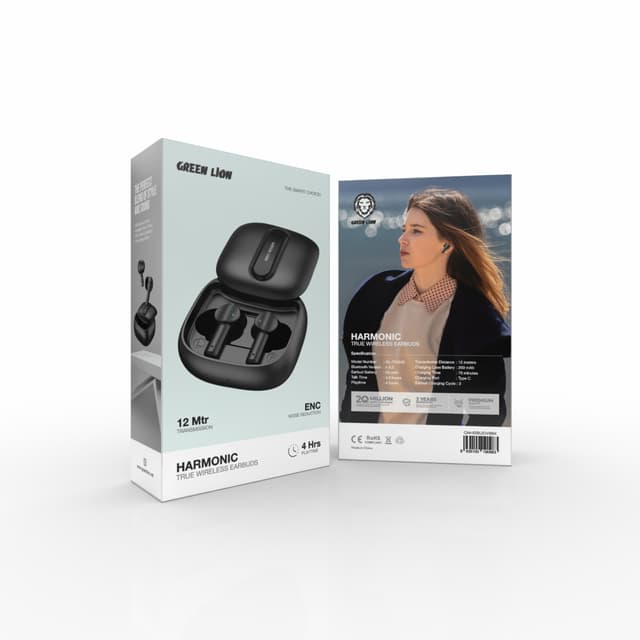 سماعات أذن لاسلكية أسود مع غرين ليون Green Lion Harmonic True Wireless Earbuds  - Black