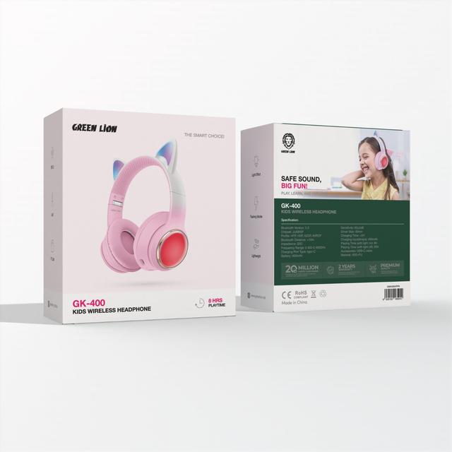 Green Lion GL-400 Kids Wireless Head Phone - Pink - SW1hZ2U6MzI3NTMzNQ==