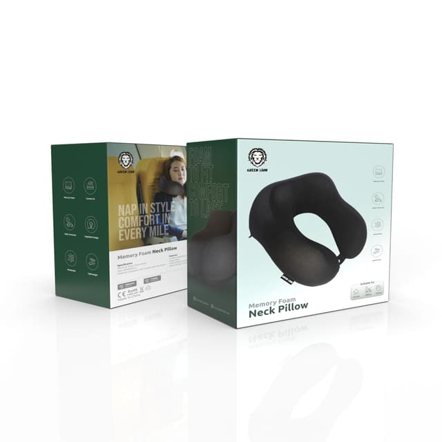 مخدة رقبة من اسفنج الذاكرة من غرين ليون بلون أسود Green Lion Memory Foam Neck Pillow Black
