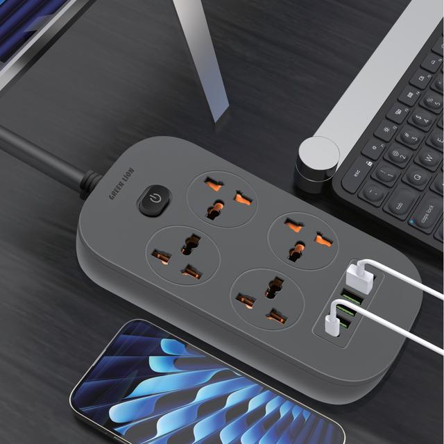 فيش متعدد المخارج من جرين ليون 5 منافذ يو اس بي ايه و يو اس بي 2 متر 2500 وات بلون رمادي Green Lion Power Socket  5 USB - A & 1 Type C  2 Meter 2500W Gray