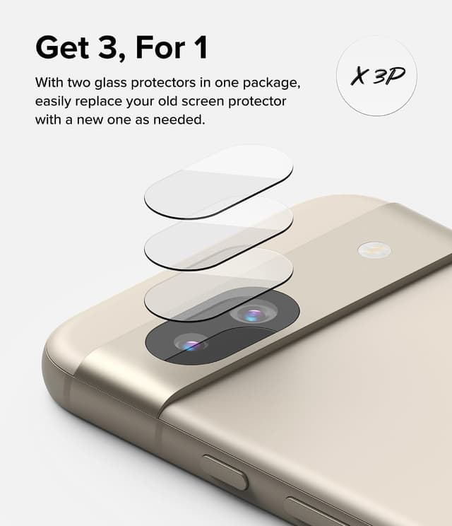 Ringke Glass Camera Protector [3 Pack] Compatible with Google Pixel 8a Hard Tempered Glass Protector Ultra-Thin Case-Friendly Full-Cover Camera Lens Protector for Pixel 8a (2024)
