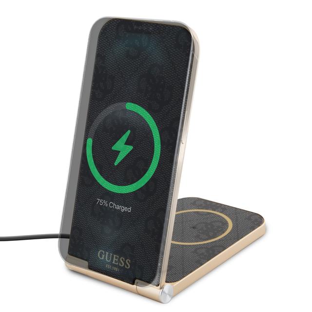 شاحن لاسلكي بقوة 15 وات مع منصتين للشحن أسود جيس Guess Magnetic Desk Charger With 4G Pattern