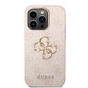 جراب ايفون 15 برو ماكس بشعار معدني من الجلد الصناعي بلون وردي من غيس Guess PU Leather Case with 4G Metal Logo for iPhone 15 Pro Max Pink