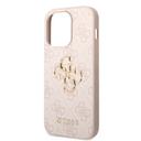 جراب ايفون 15 برو ماكس بشعار معدني من الجلد الصناعي بلون وردي من غيس Guess PU Leather Case with 4G Metal Logo for iPhone 15 Pro Max Pink