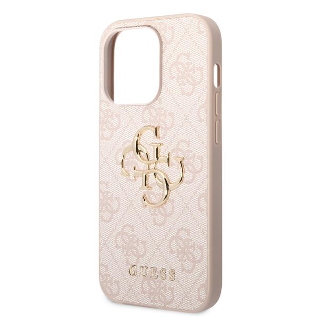 جراب ايفون 15 برو ماكس بشعار معدني من الجلد الصناعي بلون وردي من غيس Guess PU Leather Case with 4G Metal Logo for iPhone 15 Pro Max Pink