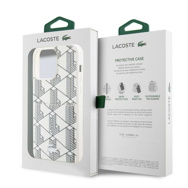 Lacoste HC PU with Card Slot The Blend Monogram for iPhone 15 Pro Max -White - 700285