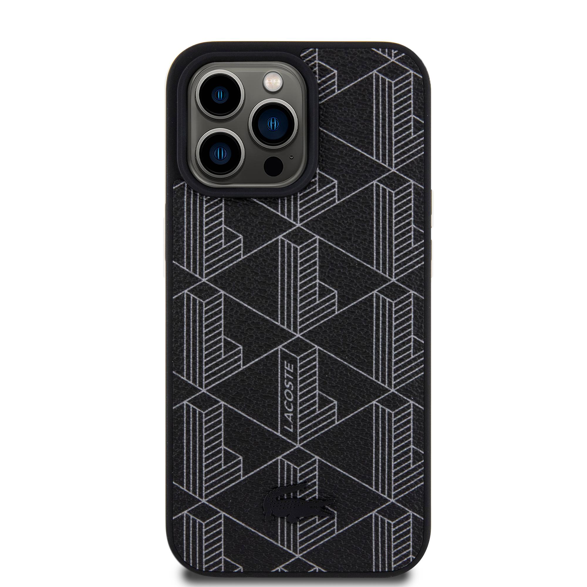 كفر ايفون 15 برو ماكس بخاصية الماغ سيف أسود لاكوستLacoste HC Magsafe PU The Blend Monogram for iPhone 15 Pro Max