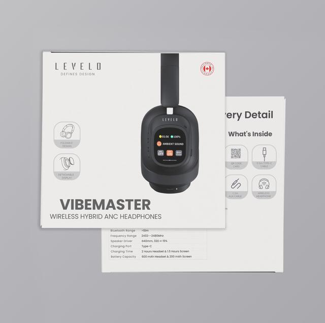 سماعات راس بشاشة ليد أسود ليفيلو Levelo VibeMaster Hybrid ANC Headphone - SW1hZ2U6MzI3NDAxMg==