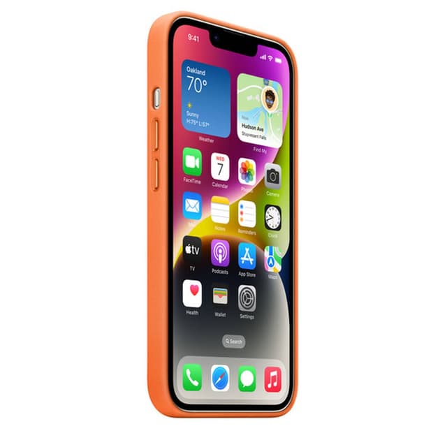 كفر ايفون 14 بلس جلدي اورنج مع ماك سيف من ابل Apple iPhone 14 Plus Leather Case with MagSafe Orange - 699604