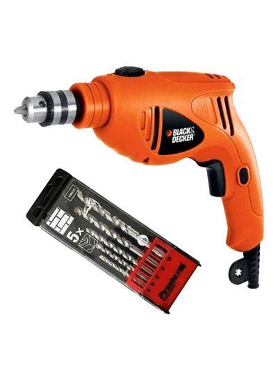 Black+Decker 480w 10mm Single Speed Hammer Drill With 5 Pieces Piranha High Performance Masonry Drill Bits For Wood, Metal, Stone & Masonry Drilling - SW1hZ2U6MzI0MDc1Nw==