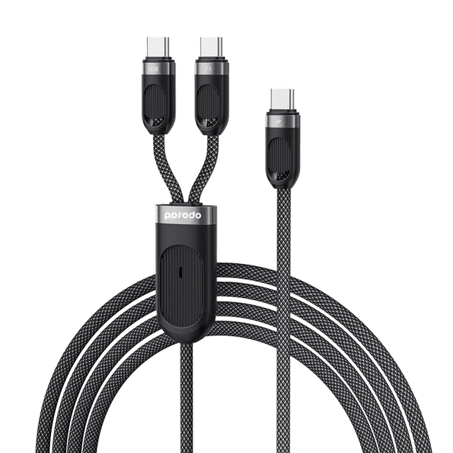 Porodo 2in1 Type C-C+C Fast Charging Cable 1.2M - Black