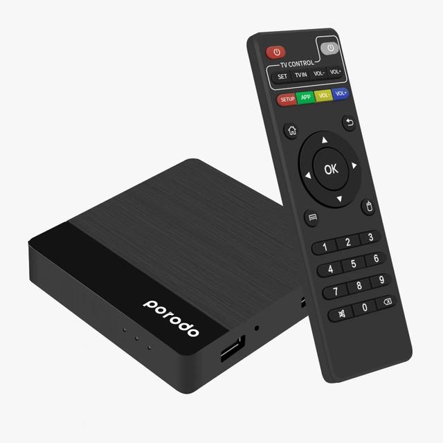 Porodo Android TV Box 1+8 GB Support 4K with BT RCU and USB Dongle - Black - SW1hZ2U6MzI3NDMwMQ==