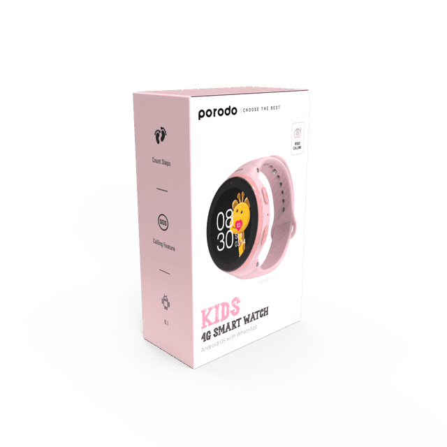 Porodo 4G Kids GPS Smart Watch with JuniCare app - Pink