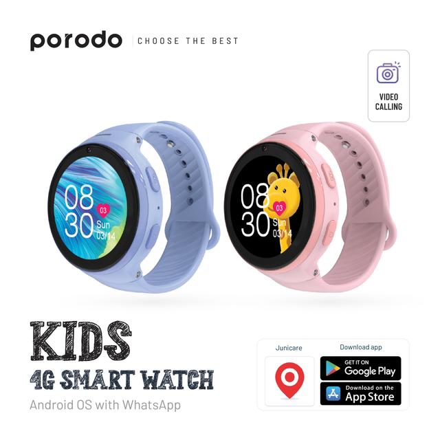 Porodo 4G Kids GPS Smart Watch with JuniCare app - Pink
