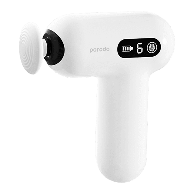 جهاز مساج صغير لايف ستايل مع 4 رؤوس أبيض بورودو Porodo Lifestyle Mini Massage Gun with 4 Head  - White