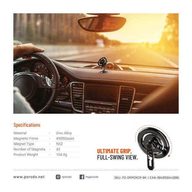 Porodo Stereoscopic Rotation Multiangle Control Magnetic Car Mount -  Black - SW1hZ2U6MzI3NjA1Ng==