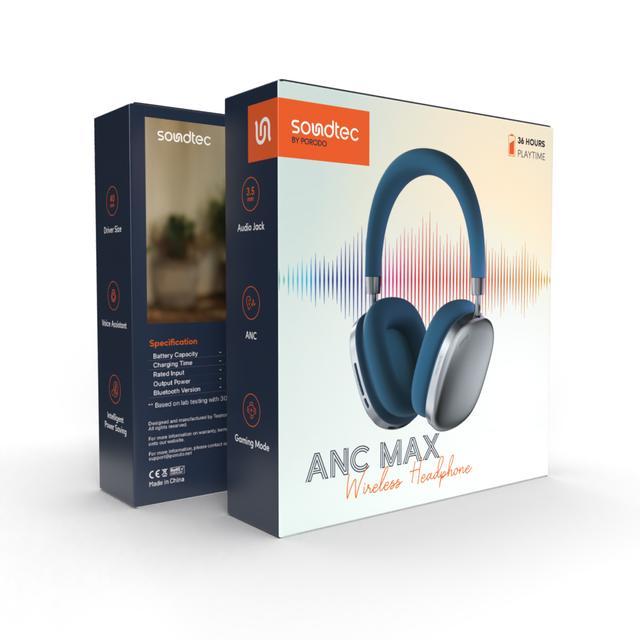 Porodo Soundtec Airpodmax ANC Headphone - Blue - SW1hZ2U6MzI3NDIxMg==