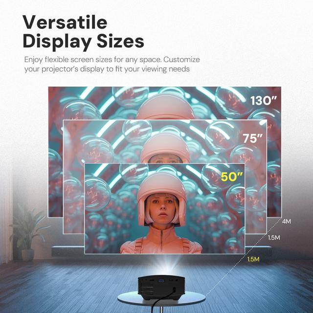 Wownect Mini Projector, LED Portable Projector Full HD 1080P Supported, Phone Projector Compatible with Smartphone, Laptop, TV Stick Connection, Video Projectors for Kids Home Theater