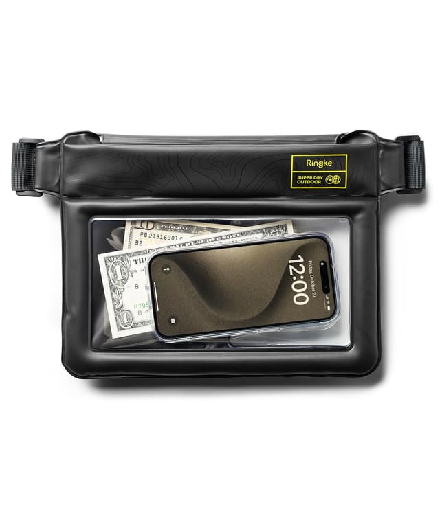 Ringke Waterproof Sling Bag IPX8 Underwater Phone Case Pouch One Touch Lock Air Pocket Float Universal Durable Crossbody Dry Bag with Adjustable Strap - Black