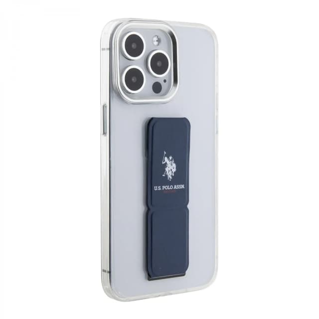 U.S.Polo Assn. Clear Case with Leather Gripstand for iPhone 15 Pro Max - Clear