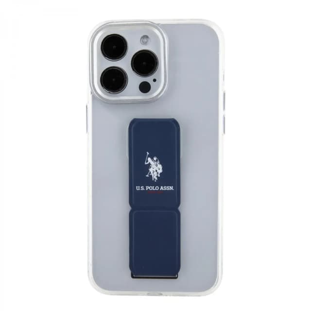 U.S.Polo Assn. Clear Case with Leather Gripstand for iPhone 15 Pro Max - Clear