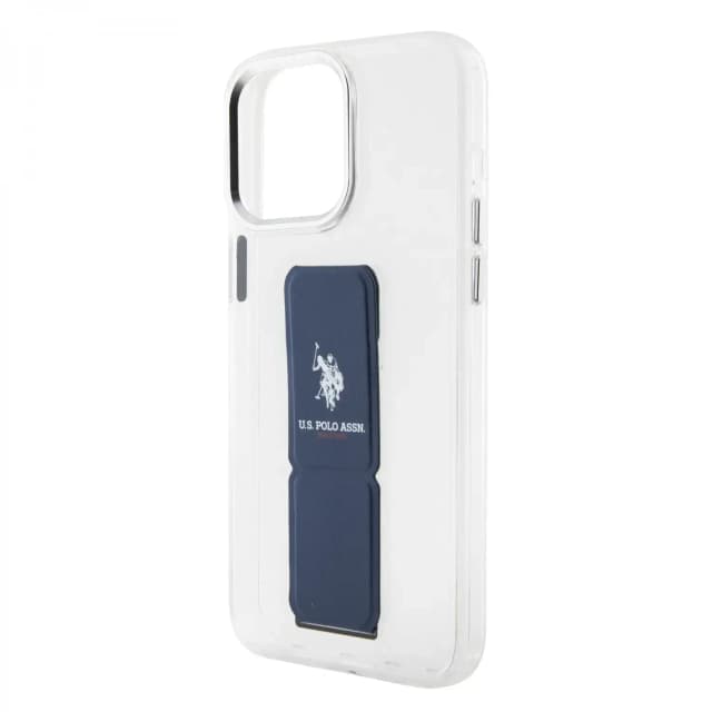 U.S.Polo Assn. Clear Case with Leather Gripstand for iPhone 15 Pro Max - Clear