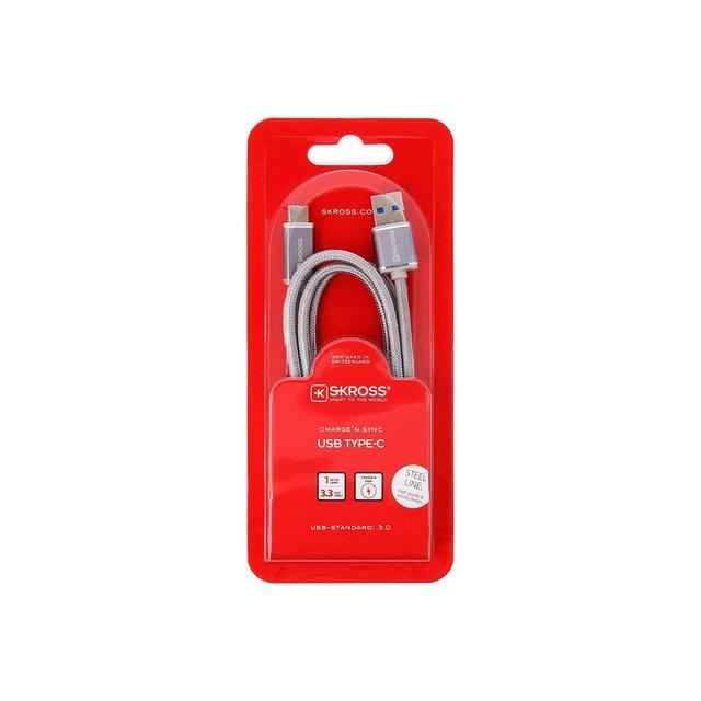 Skross Charge' N Sync Usb Type-C (3.0) Steel Line Cable, Fast Charging 3a Steel Line 1m Type C Cable, Data Transfer And Charging At Faster Speed, Designed In Switzerland, 2.700243 White