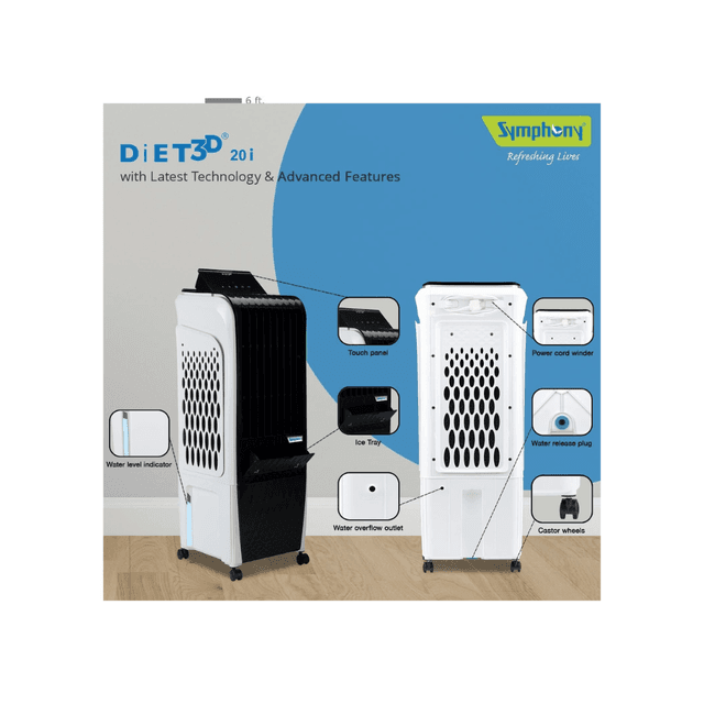 Symphony Diet 3d 20i Portable Tower Air Cooler For Home, Office With 3-Side Honeycomb Pads, Pop-Up Touchscreen, I-Pure Technology And Low Power Consumption, Grey - SW1hZ2U6MzIzOTA0Ng==