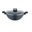Black+Decker 26cm Non-Stick Kadai & Wok Pan With Glass Lid And 5 Layer Ptfe Teflon Non-Stick Spray Coating