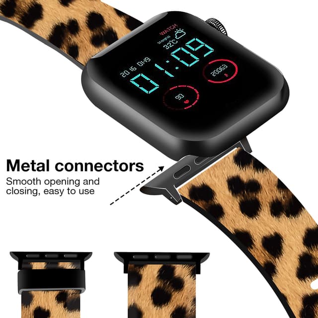 O Ozone Silicone Bands Compatible with Apple Watch Straps 38mm 40mm 41mm Women Men, Stylish Pattern Silicone Straps Replacement Watch Bands for iWatch Series 9 8 7 6 5 4 3 2 1 SE- Leopard Print