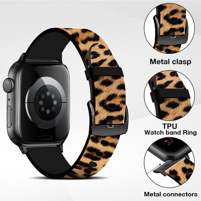 O Ozone Silicone Bands Compatible with Apple Watch Straps 38mm 40mm 41mm Women Men, Stylish Pattern Silicone Straps Replacement Watch Bands for iWatch Series 9 8 7 6 5 4 3 2 1 SE- Leopard Print