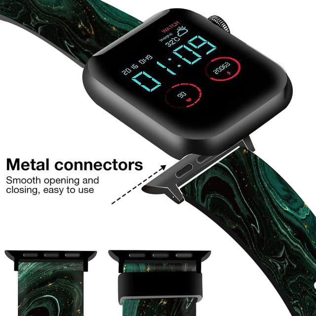 O Ozone Silicone Bands Compatible with Apple Watch Straps 38mm 40mm 41mm Women Men, Stylish Pattern Silicone Straps Replacement Watch Bands for iWatch Series 9 8 7 6 5 4 3 2 1 SE- Green Marble