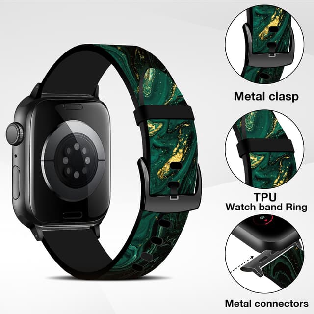 O Ozone Silicone Bands Compatible with Apple Watch Straps 38mm 40mm 41mm Women Men, Stylish Pattern Silicone Straps Replacement Watch Bands for iWatch Series 9 8 7 6 5 4 3 2 1 SE- Green Marble