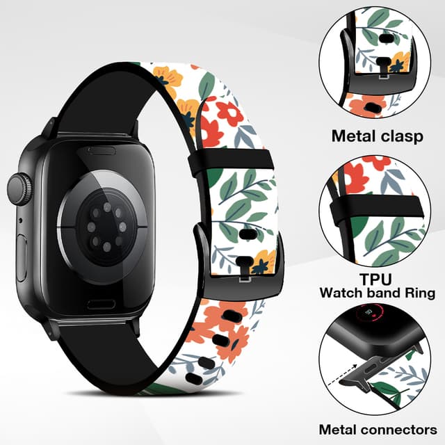 O Ozone Silicone Bands Compatible with Apple Watch Straps 38mm 40mm 41mm Women Men, Stylish Pattern Silicone Straps Replacement Watch Bands for iWatch Series 9 8 7 6 5 4 3 2 1 SE- Flowers Pattern