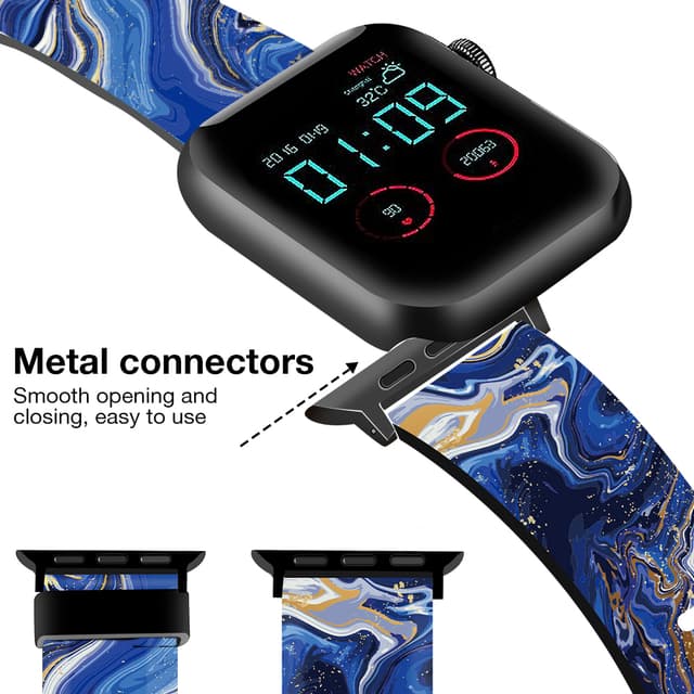 O Ozone Silicone Bands Compatible with Apple Watch Straps 38mm 40mm 41mm Women Men, Stylish Pattern Silicone Straps Replacement Watch Bands for iWatch Series 9 8 7 6 5 4 3 2 1 SE- Blue Marble
