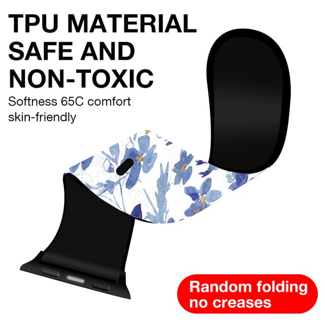 O Ozone Silicone Bands Compatible with Apple Watch Straps 38mm 40mm 41mm Women Men, Stylish Pattern Silicone Straps Replacement Watch Bands for iWatch Series 9 8 7 6 5 4 3 2 1 SE- Blue Flowers