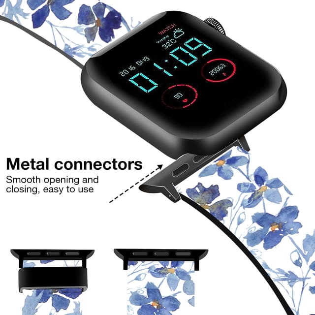 O Ozone Silicone Bands Compatible with Apple Watch Straps 38mm 40mm 41mm Women Men, Stylish Pattern Silicone Straps Replacement Watch Bands for iWatch Series 9 8 7 6 5 4 3 2 1 SE- Blue Flowers
