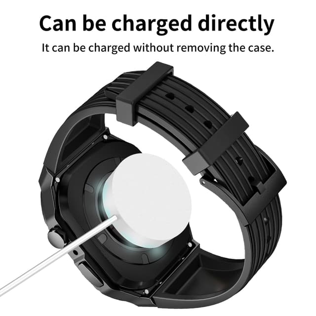 جراب ساعة ابل وتش متوافقة مع جميع الاصدارات لون اسود وفضي من او اوزون O Ozone Silicone Rubber Band with Metal Case Compatible with Apple Watch 45mm 44mm Men