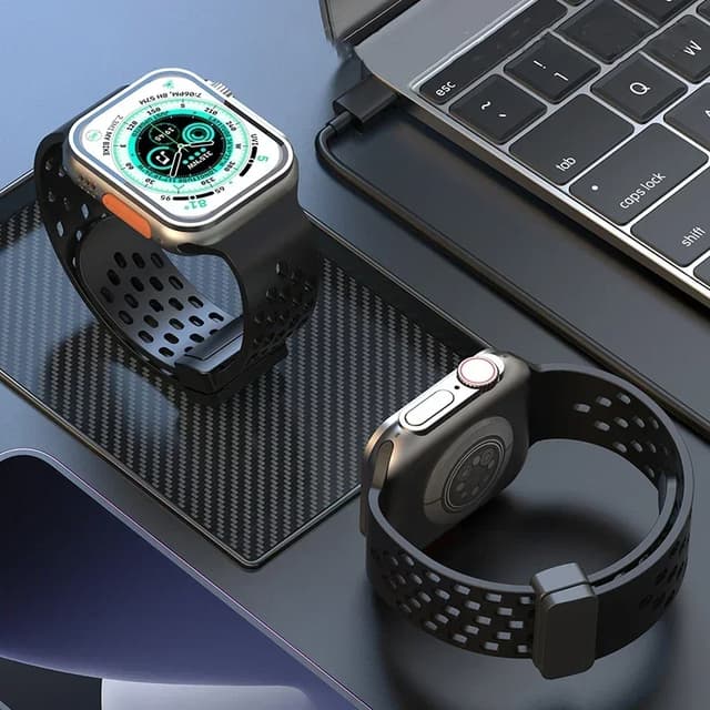 سوار ساعة ابل وتش الذكية سيليكون مثقب لون برتقالي من او اوزون O Ozone Magnetic Buckle Silicone Band Compatible with Apple watch Series