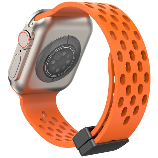 سوار ساعة ابل وتش الذكية سيليكون مثقب لون برتقالي من او اوزون O Ozone Magnetic Buckle Silicone Band Compatible with Apple watch Series