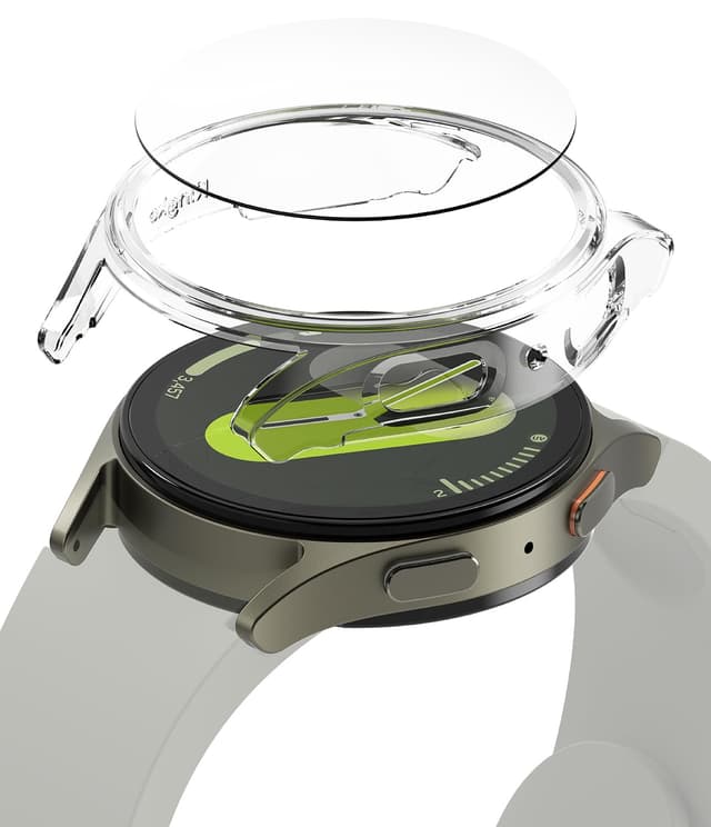 Ringke Slim & Glass Compatible with Samsung Galaxy Watch 7 44mm Case, [Combo] Anti-Scratch Hard PC Frame Protection Cover with HD Clear Tempered Glass Screen Protector -Clear