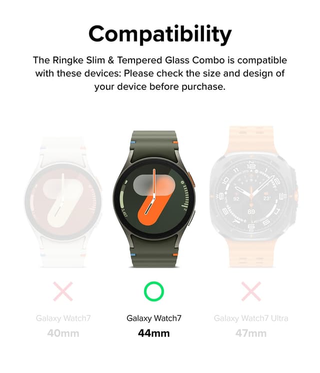 كفر حماية ساعة سامسونغ جالاكسي 7 مقاس 44 ملم مع واقي شاشة اسود تيتانيوم رينجكي Ringke Slim & Glass Compatible with Samsung Galaxy Watch 7 44mm Case