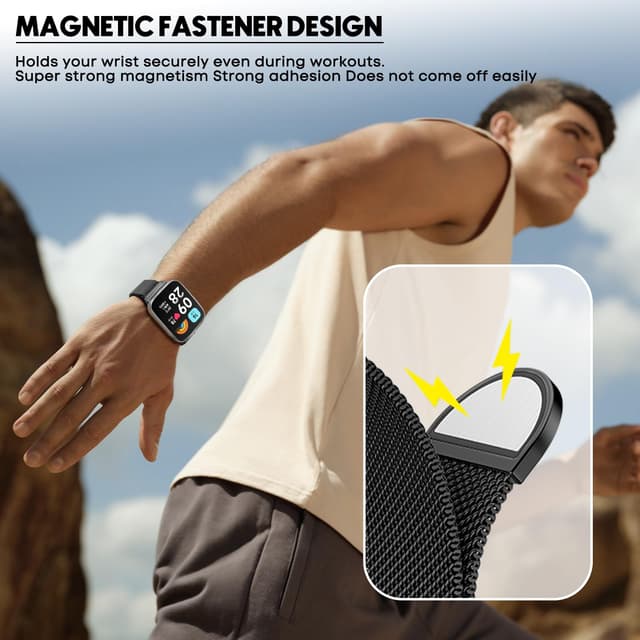 سوار ساعة ريدمي وتش 3 اكتيف و 3 لايت ميلانيز لون فضي من او اوزون O Ozone Milanese Loop Band Compatible with Redmi Watch 3 Active/Redmi Watch 3 Lite