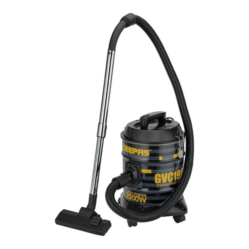 Geepas 2000W Drum Vacuum Cleaner GVC19045/ 18 L Dust Bag Capacity with Elegant Body, Metallic Tank/ Powerful Suction