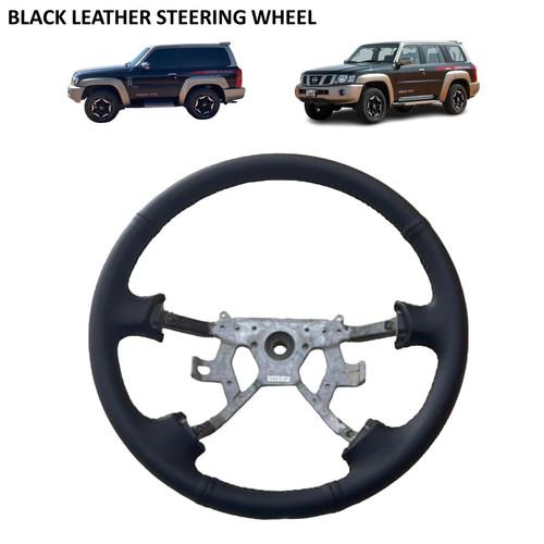 Black Leather Steering Wheel Safari Nissan Patrol Y61 VTC GU - SW1hZ2U6MzI0ODE2Ng==