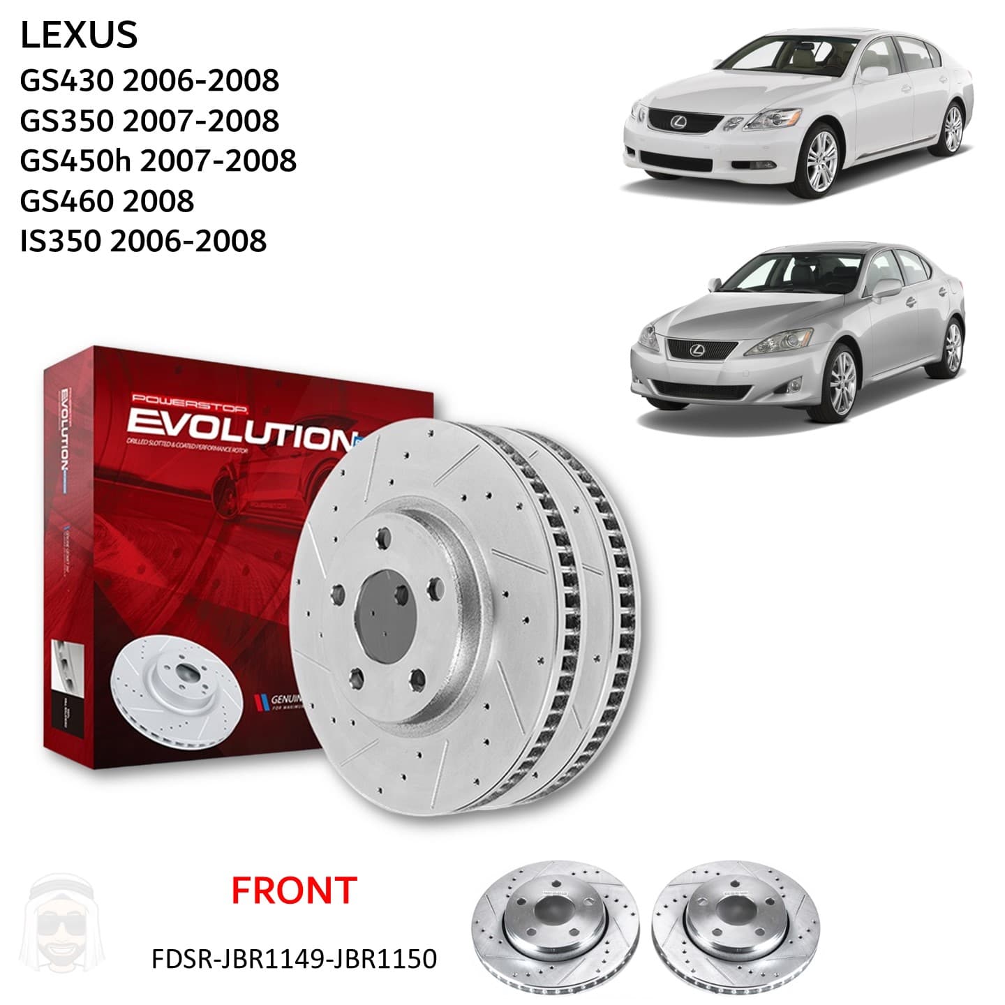 Lexus GS IS (2006-2008) Front Drilled and Slotted Brake Disc Rotors by PowerStop Evolution (GS350 GS430 GS450h GS460 IS350)