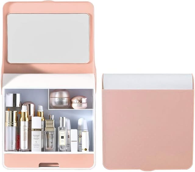 صندوق منظم مكياج مع مرايا مدمجة Cosmetic Storage Rack With Mirror