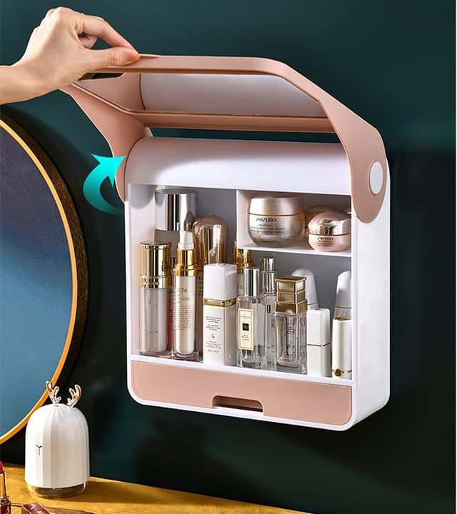 صندوق منظم مكياج مع مرايا مدمجة Cosmetic Storage Rack With Mirror